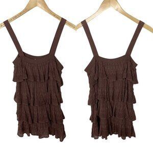 Anthropologie Moth Brown Tiered‎ Layer Ruffle Tunic Top Size XS Bohemian Boho